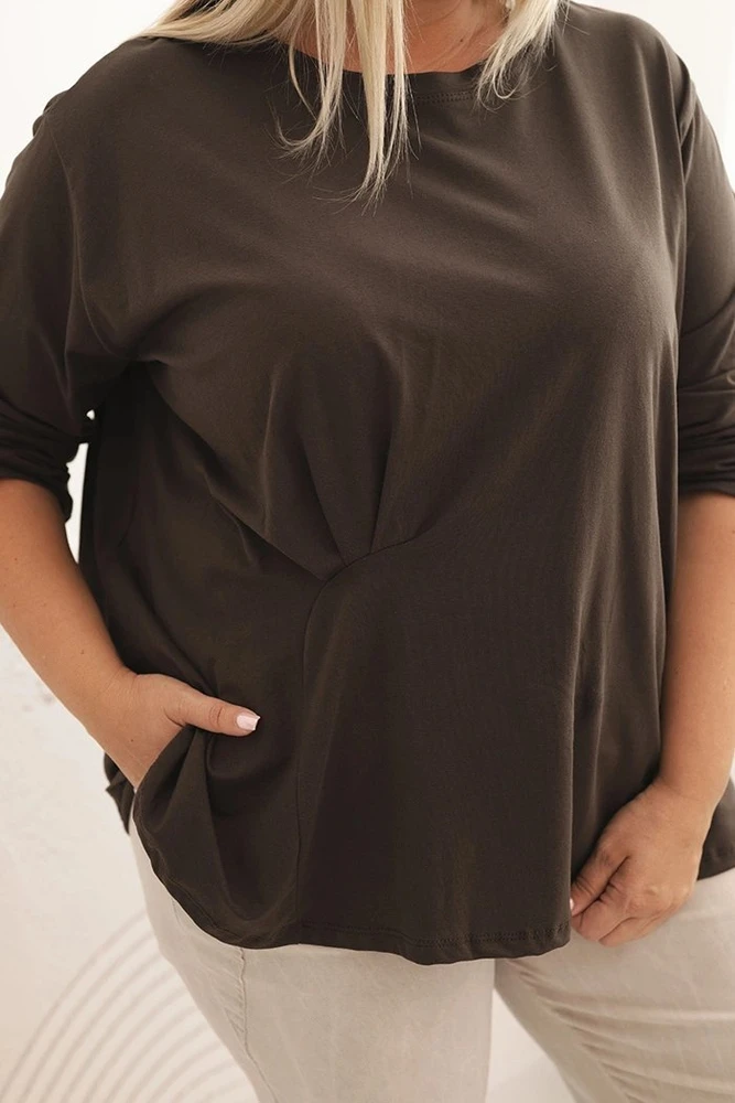 Moteriška Plus Size palaidinė su kišene, chaki spalvos