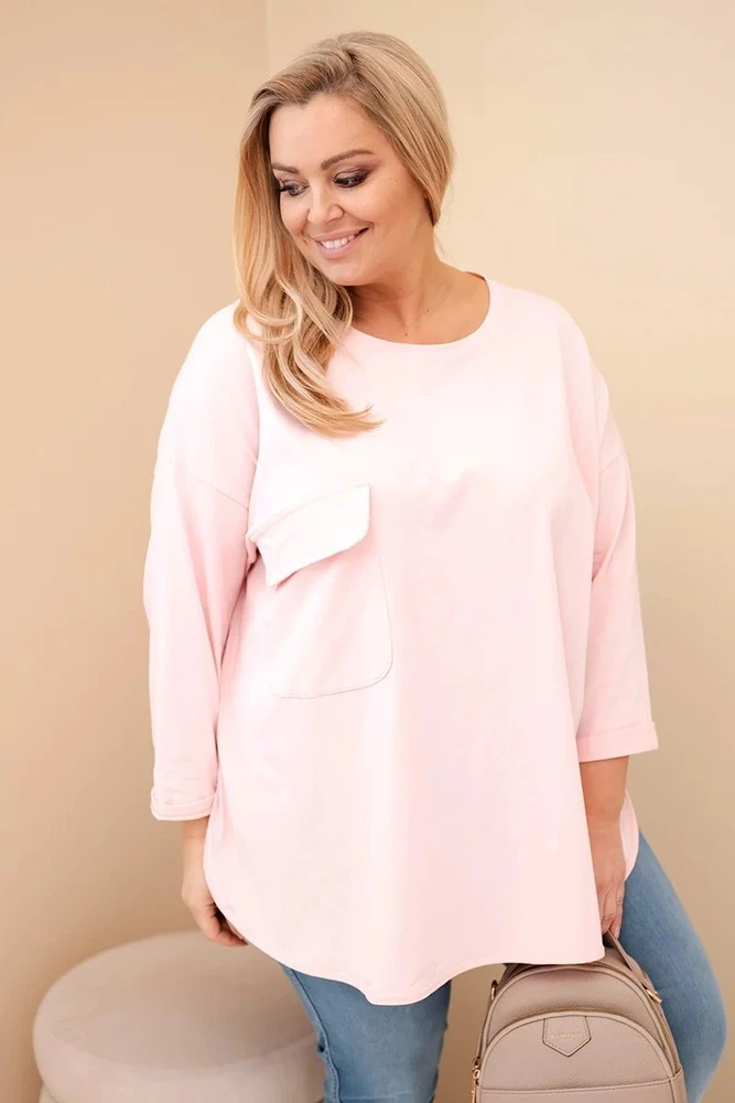 Moteriška Plus Size palaidinė su kišene, pudrinės rožinės spalvos
