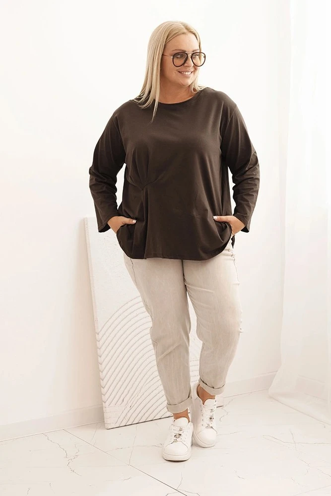 Moteriška Plus Size palaidinė su kišene, chaki spalvos