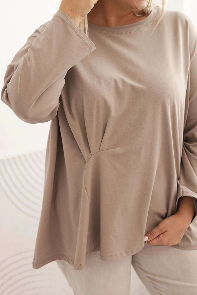 Moteriška Plus Size palaidinė su kišene ir užlenktomis rankovėmis, chaki spalvos