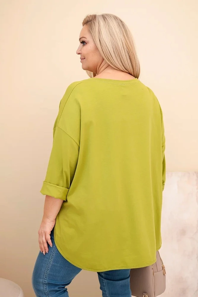 Moteriška Plus Size palaidinė su kišene, alyvuogių žalios spalvos