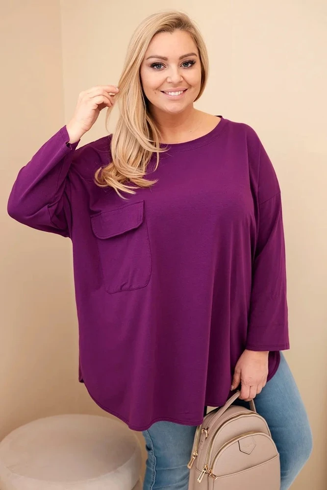Moteriška Plus Size palaidinė su kišene, tamsiai violetinė