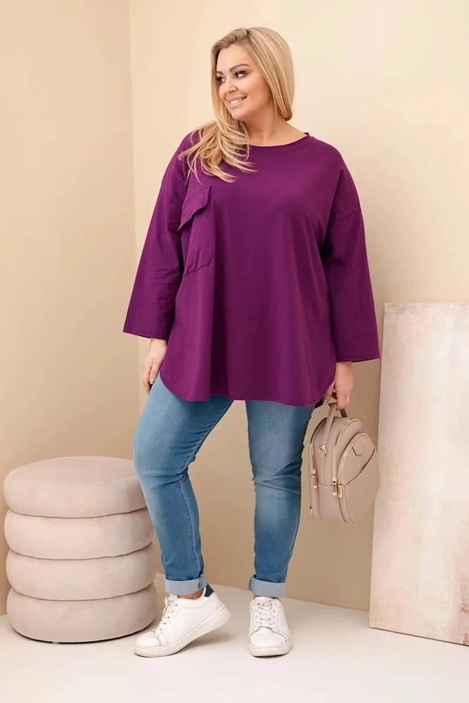 Moteriška Plus Size palaidinė su kišene, tamsiai violetinė