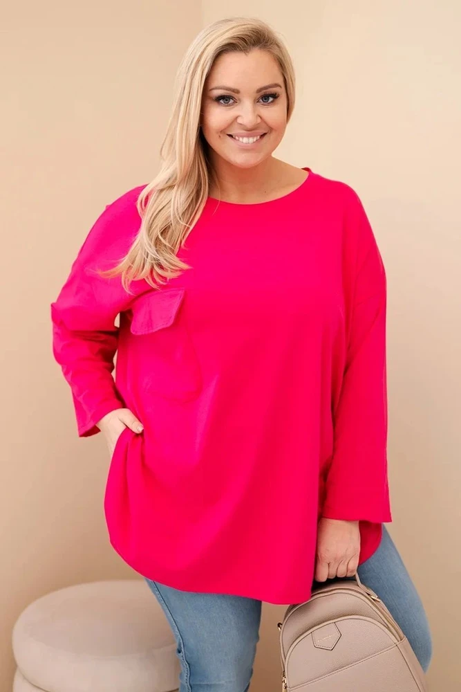 Moteriška Plus Size palaidinė su kišene, fuksijos spalvos