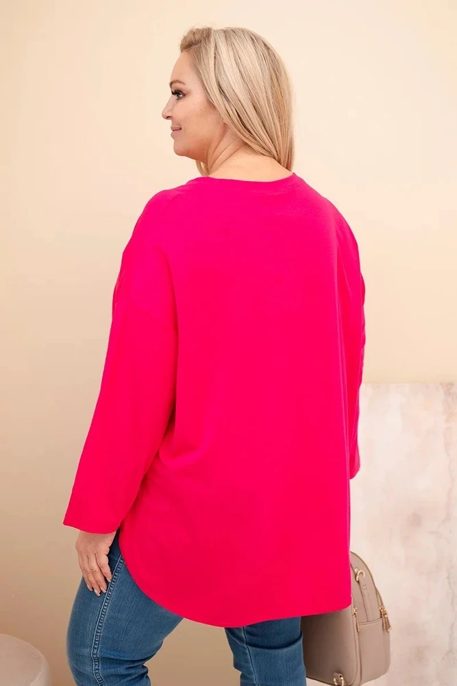 Moteriška Plus Size palaidinė su kišene, fuksijos spalvos