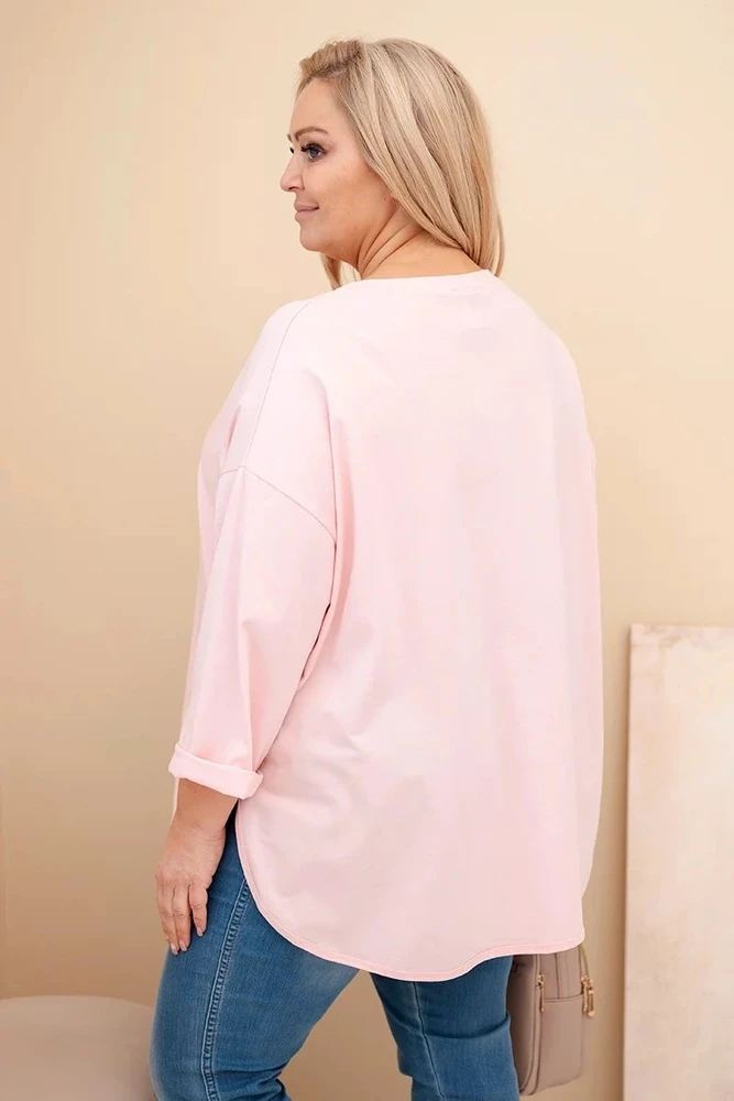 Moteriška Plus Size palaidinė su kišene, pudrinės rožinės spalvos
