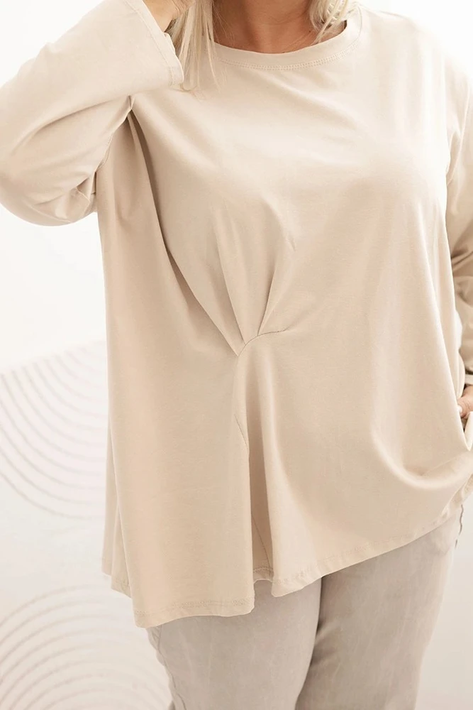 Moteriška Plus Size palaidinė su kišenėle, smėlio spalvos