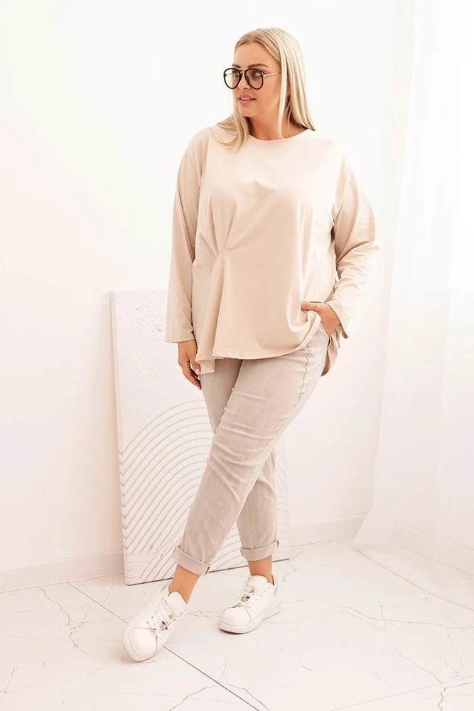 Moteriška Plus Size palaidinė su kišenėle, smėlio spalvos