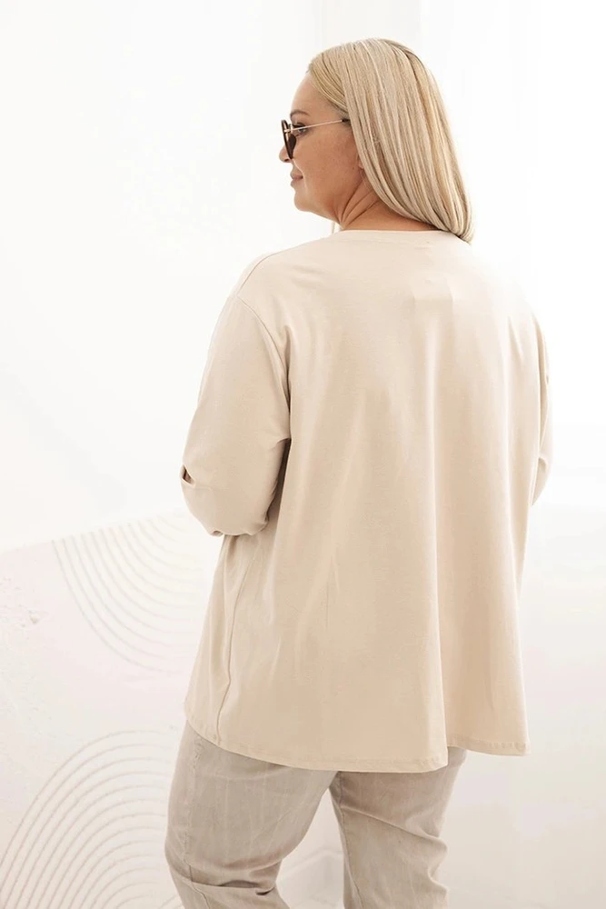 Moteriška Plus Size palaidinė su kišenėle, smėlio spalvos