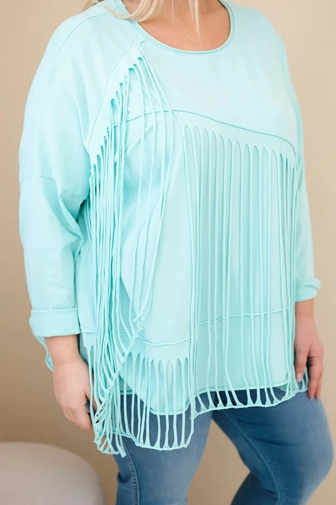 Moteriška Plus Size palaidinė su kutais, mėtų spalvos