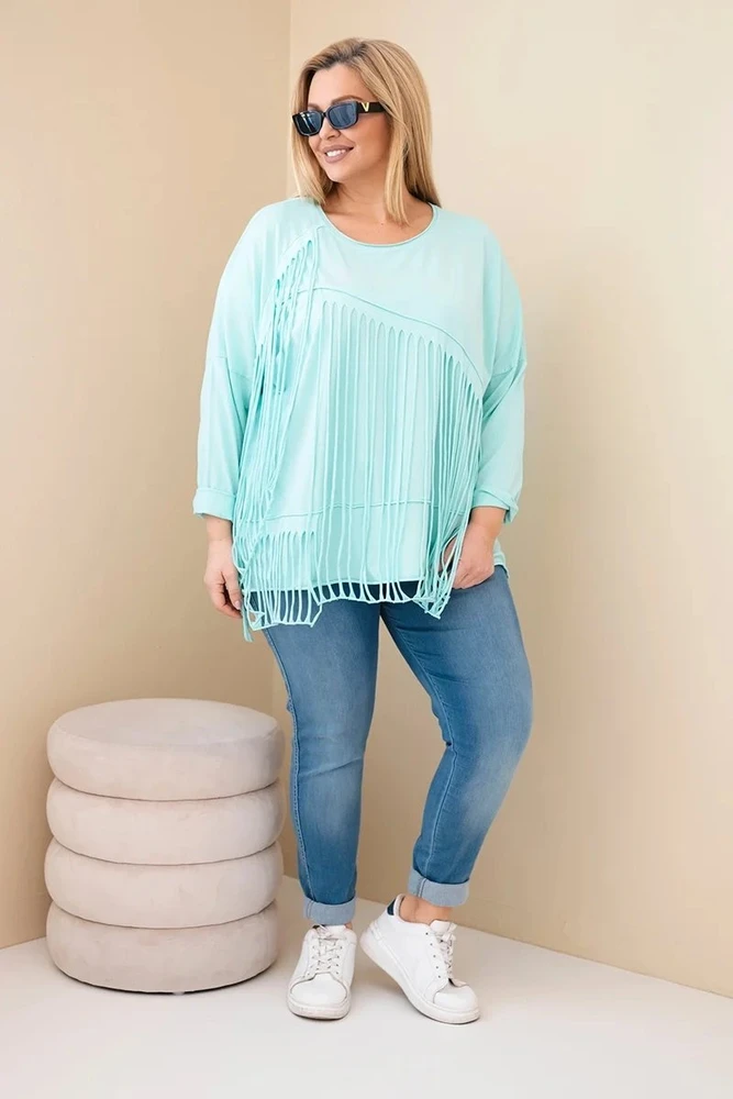 Moteriška Plus Size palaidinė su kutais, mėtų spalvos