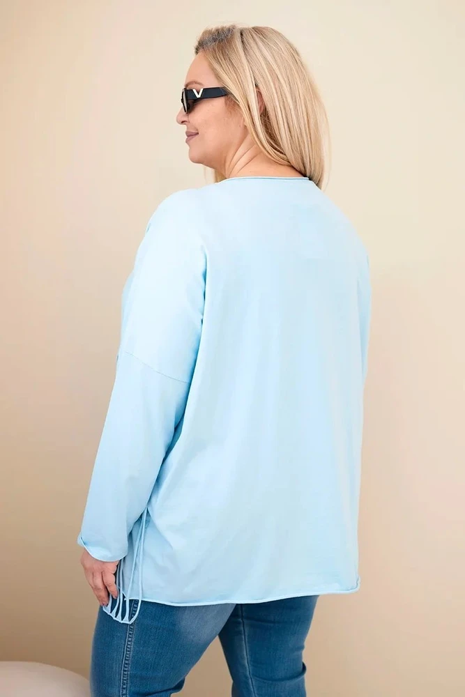 Moteriška Plus Size palaidinė su kutais, mėlynos spalvos