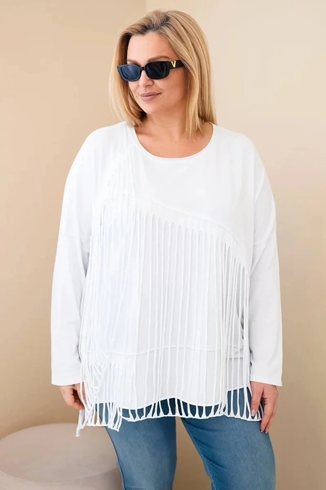 Moteriška Plus Size palaidinė su kutais, balta