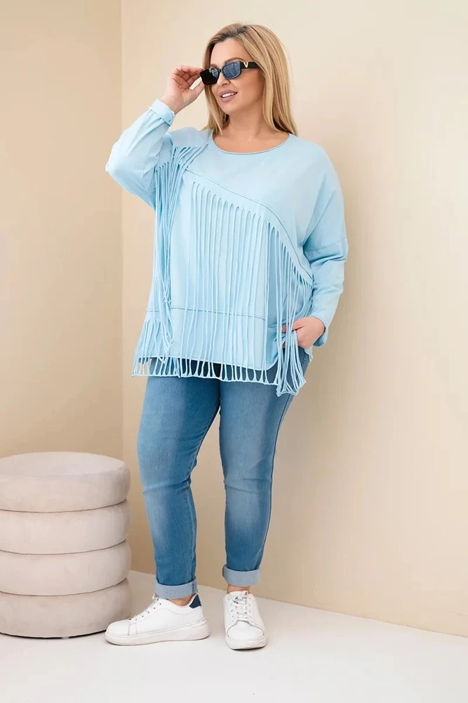 Moteriška Plus Size palaidinė su kutais, mėlynos spalvos