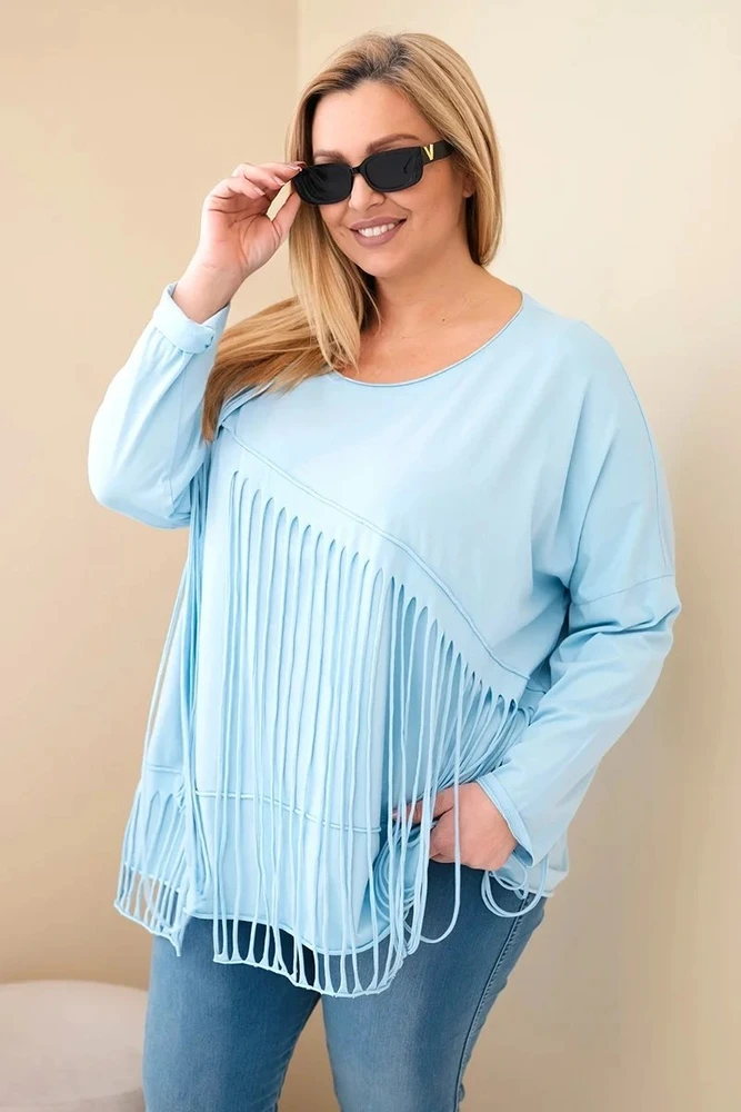 Moteriška Plus Size palaidinė su kutais, mėlynos spalvos