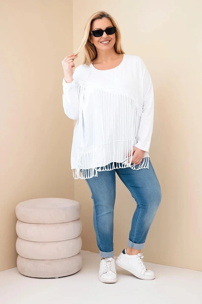 Moteriška Plus Size palaidinė su kutais, balta
