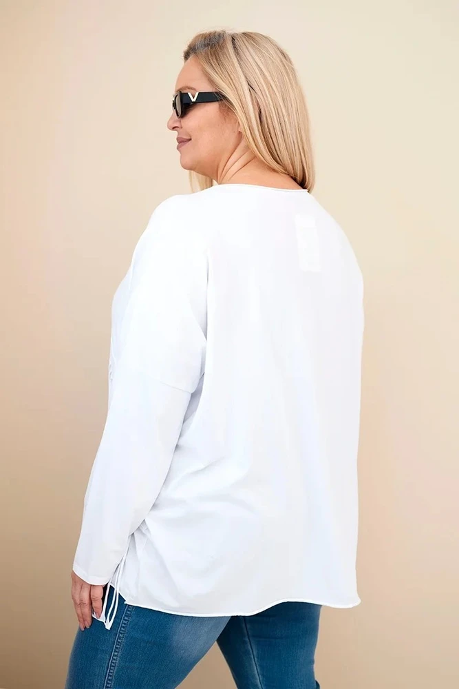 Moteriška Plus Size palaidinė su kutais, balta