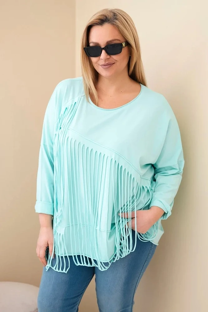 Moteriška Plus Size palaidinė su kutais, mėtų spalvos