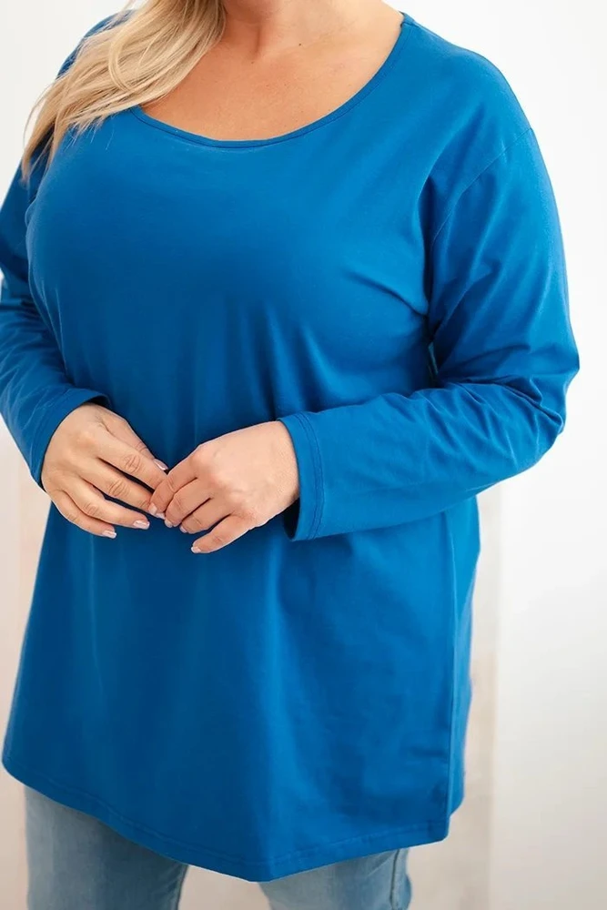 Moteriška Plus Size palaidinė su laiveline iškirpte, mėlynos spalvos