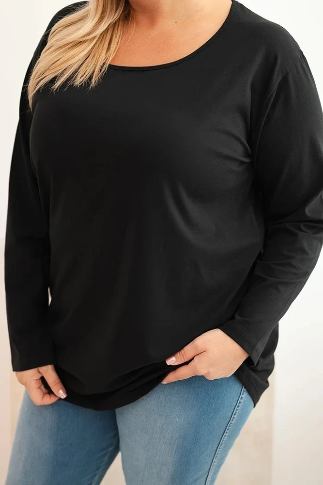 Moteriška Plus Size palaidinė su laivelio formos iškirpte, juodos spalvos
