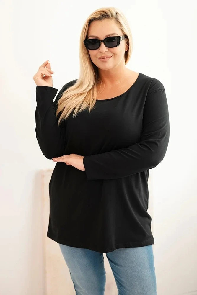 Moteriška Plus Size palaidinė su laivelio formos iškirpte, juodos spalvos