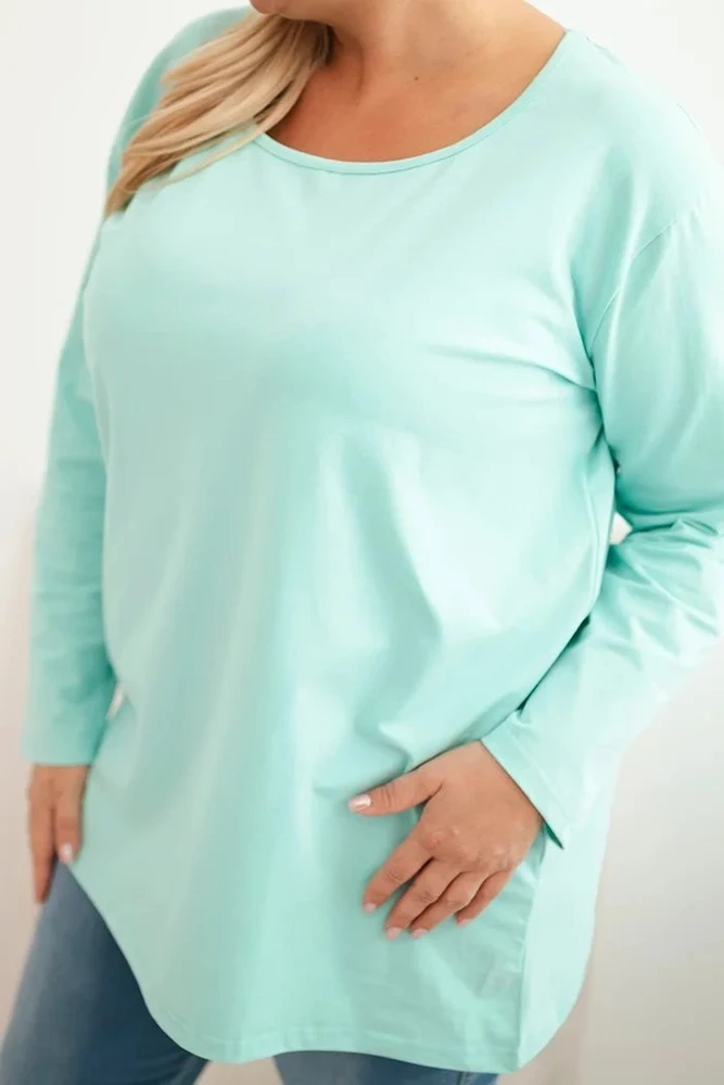 Moteriška Plus Size palaidinė su laivelio formos iškirpte, mėtų spalvos
