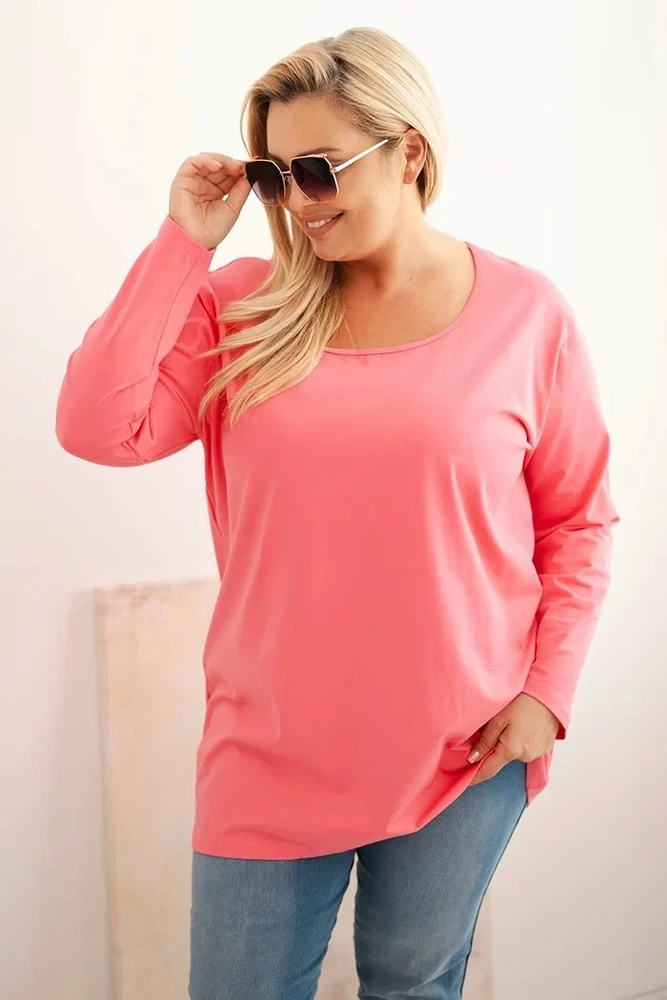 Moteriška Plus Size palaidinė su laivo formos iškirpte, rožinės spalvos