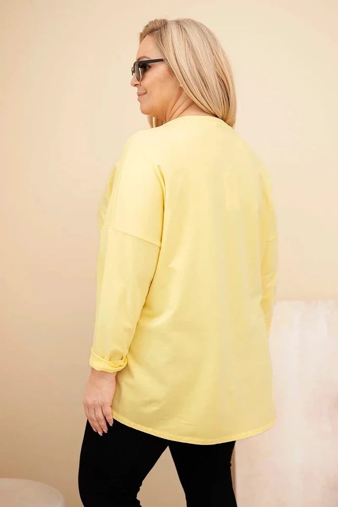 Moteriška Plus Size palaidinė su leopardo rašto detalėmis, geltonos spalvos