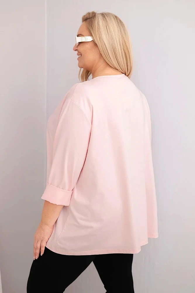 Moteriška Plus Size palaidinė su medvilne ir raukiniu, rausvos spalvos