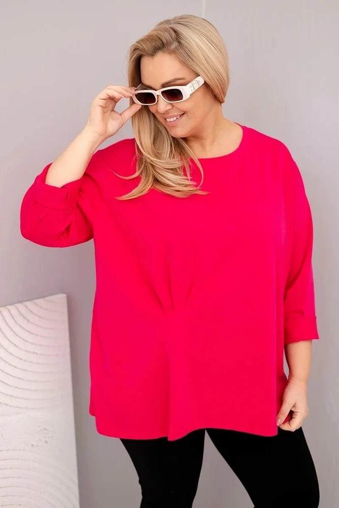 Moteriška Plus Size palaidinė su medvilne, ilgomis rankovėmis, fuksijos spalvos