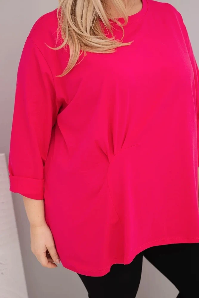 Moteriška Plus Size palaidinė su medvilne, ilgomis rankovėmis, fuksijos spalvos