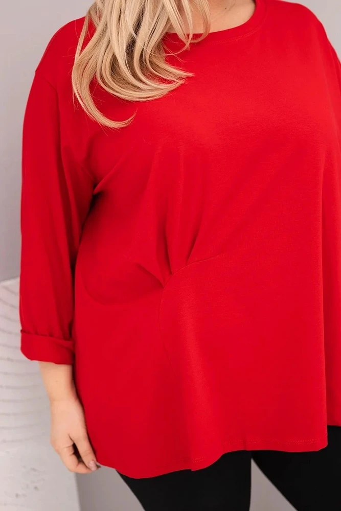 Moteriška Plus Size palaidinė su medvilne ir raukinimu, raudona