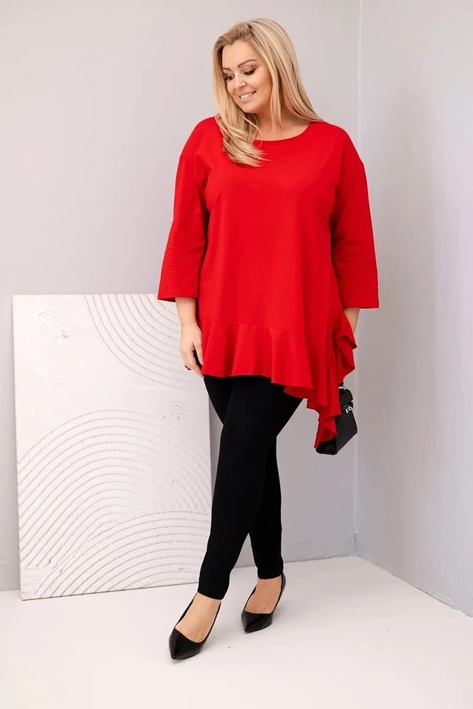 Moteriška Plus Size palaidinė su medvilne, raudonos spalvos