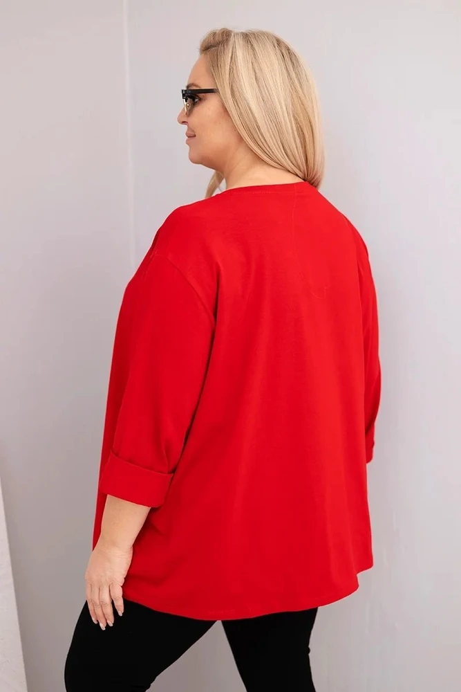 Moteriška Plus Size palaidinė su medvilne ir raukinimu, raudona