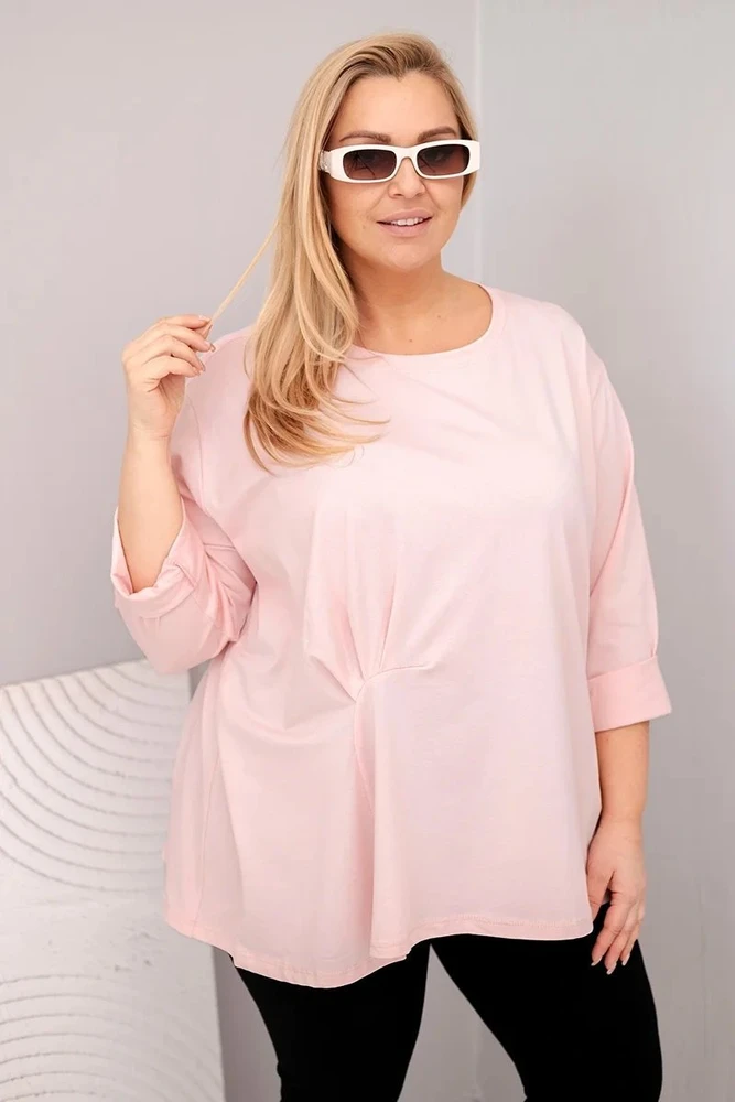 Moteriška Plus Size palaidinė su medvilne ir raukiniu, rausvos spalvos