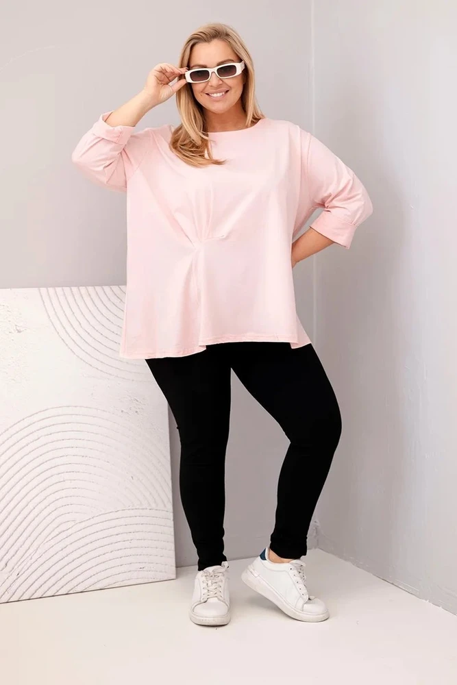 Moteriška Plus Size palaidinė su medvilne ir raukiniu, rausvos spalvos