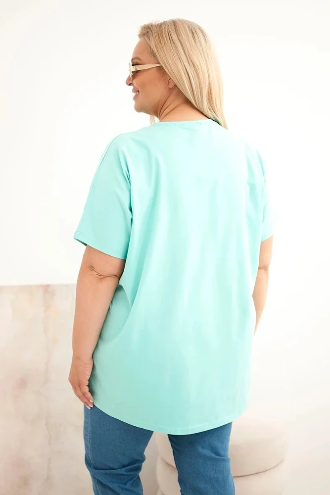 Moteriška Plus Size palaidinė su plunksnų aplikacijomis, mėtų spalvos
