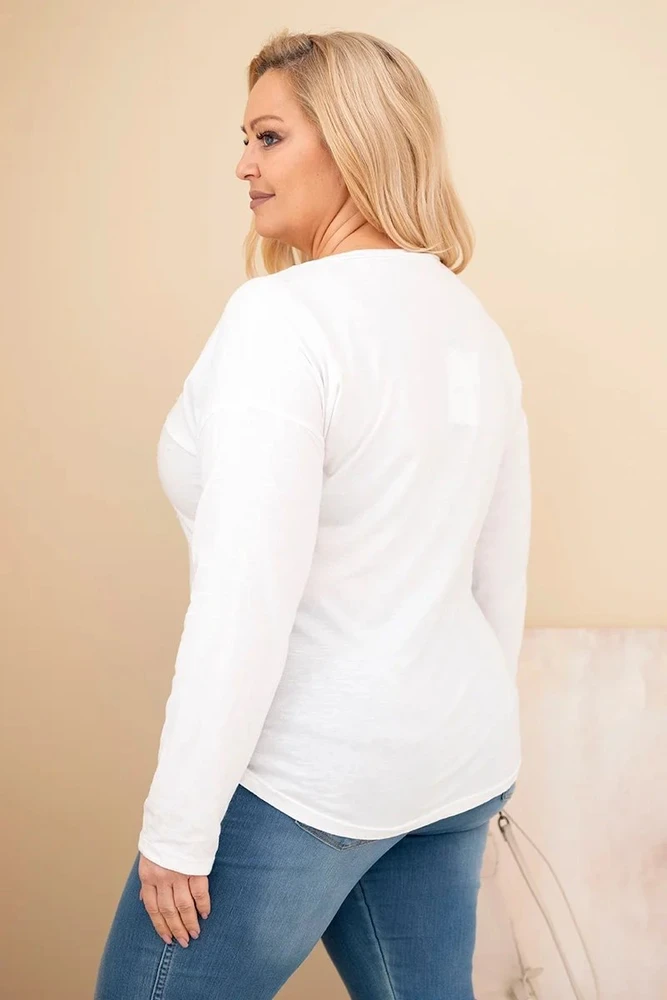 Moteriška Plus Size palaidinė su spaudiniu ir ilgesne nugara, balta
