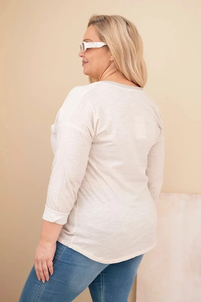 Moteriška Plus Size palaidinė su „Time to Shine“ raštu, smėlio spalvos