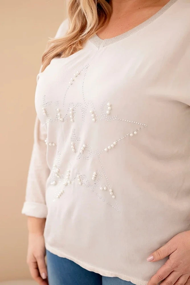 Moteriška Plus Size palaidinė su „Time to Shine“ raštu, smėlio spalvos