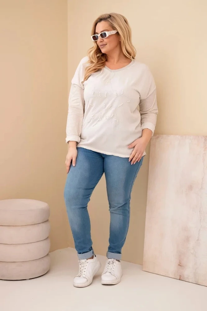 Moteriška Plus Size palaidinė su „Time to Shine“ raštu, smėlio spalvos