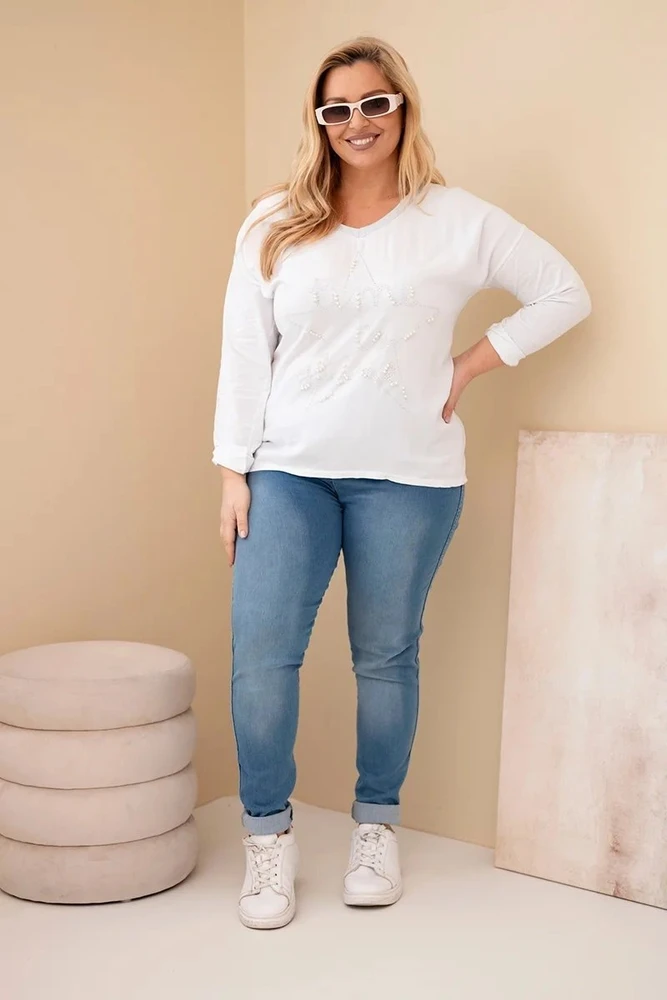 Moteriška Plus Size palaidinė su „Time to Shine“ užrašu, balta