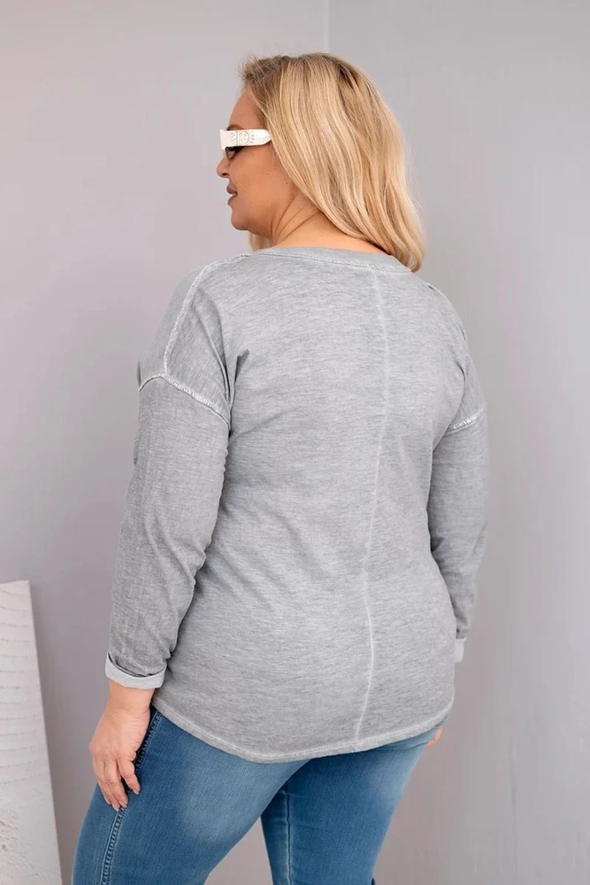Moteriška Plus Size palaidinė su užrašu Love You More, pilkos spalvos