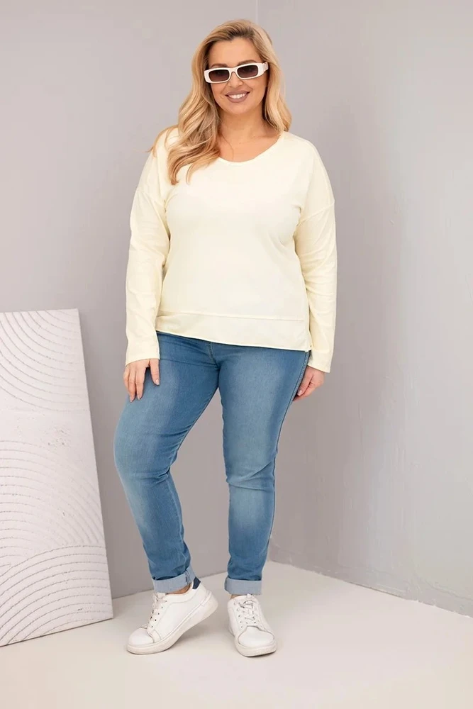 Moteriška Plus Size palaidinė su V formos iškirpte, geltonos spalvos