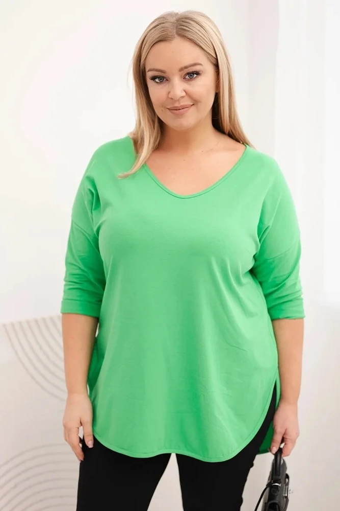 Moteriška Plus Size palaidinė su V formos iškirpte, šviesiai žalios spalvos