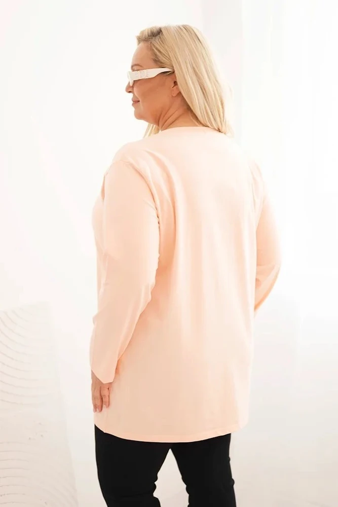 Moteriška Plus Size palaidinė su V formos iškirpte ir ilgomis rankovėmis, persikinės spalvos
