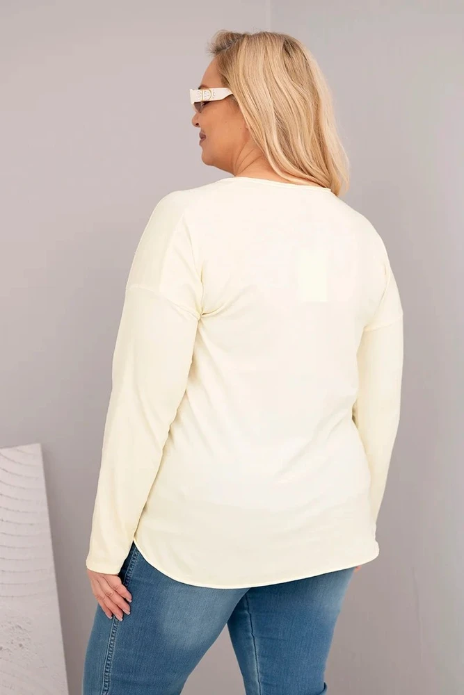 Moteriška Plus Size palaidinė su V formos iškirpte, geltonos spalvos