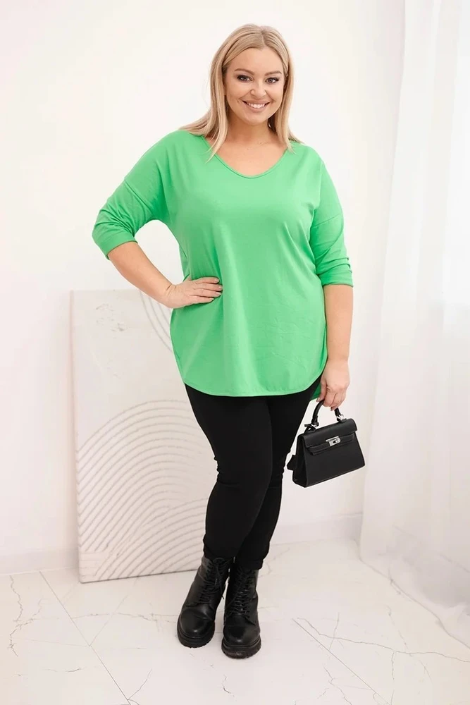 Moteriška Plus Size palaidinė su V formos iškirpte, šviesiai žalios spalvos