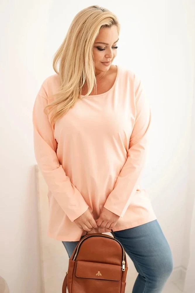 Moteriška Plus Size palaidinė su valtine iškirpte, persikinės spalvos