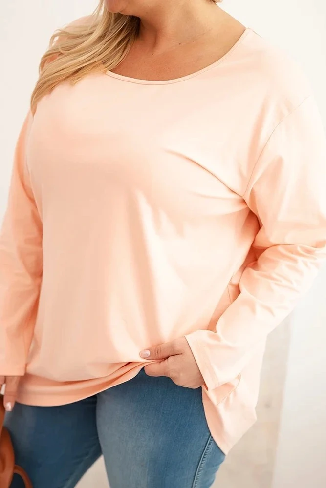Moteriška Plus Size palaidinė su valtine iškirpte, persikinės spalvos